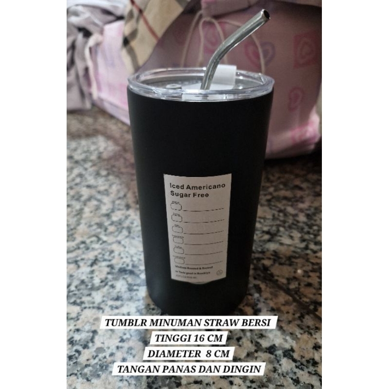 TUMBLR MINUMAN SEDOTAN BESI BLACK 600 ML