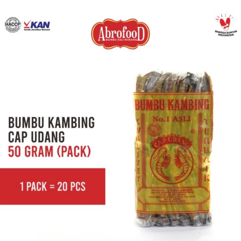 

Bumbu Kambing Cap Udang Original 50gr - Pack (isi 20 Pcs) khas Padang