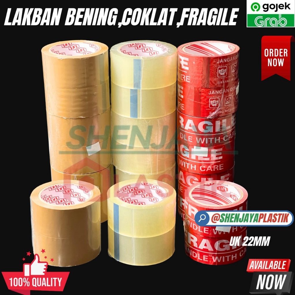 

LAKBAN OPP TAPE,SELOTIP,SELASIBAN |BENING,FRAGILE,COKLAT | UK 48mm| ISI 2 PCS/ROL