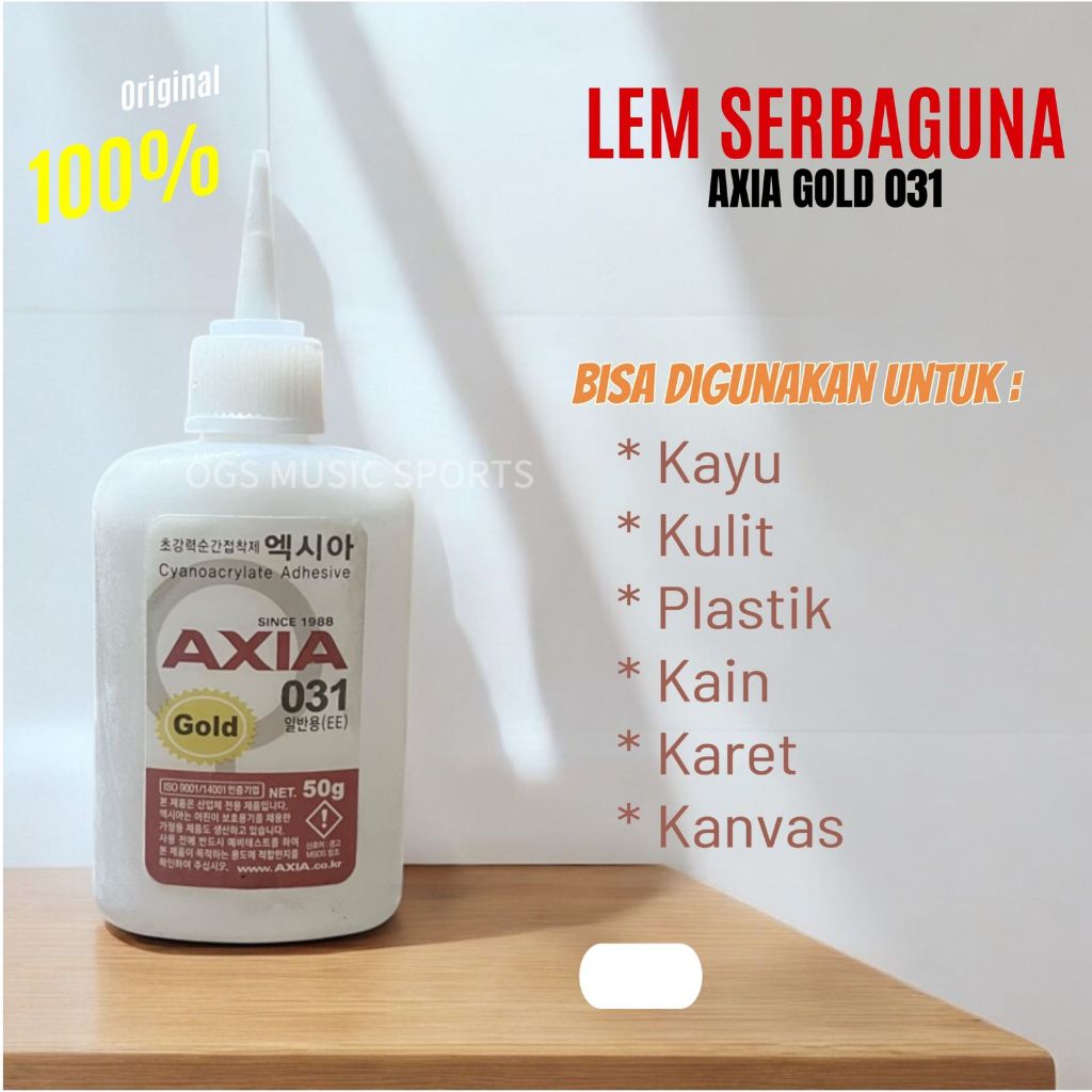 LEM CAIR SERBAGUNA KAYU KULIT KARET PLASTIK AXIA GOLD 031