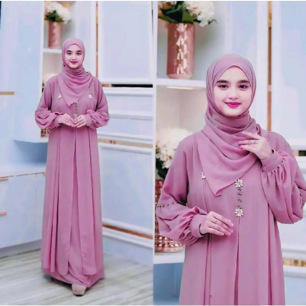 Mafaza Dress gamis lebaran terbaru 2025 viral/gamis motif terbaru 2025/gamis syari terbaru kekinian 