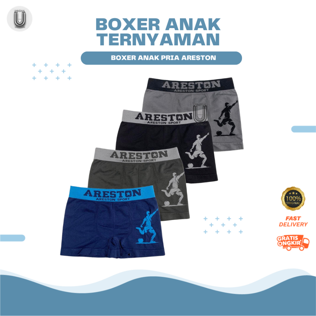 Boxer Anak Pria Isi 3pcs Areston Celana Dalam Anak Model Boxer Kolor Anak Laki Laki Bahan Rajut by U