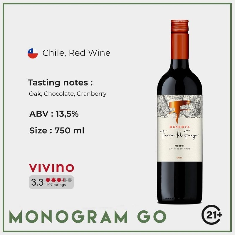 

TIERRA DEL FUEGO - Reserva Merlot Chile Red Wine 750ml