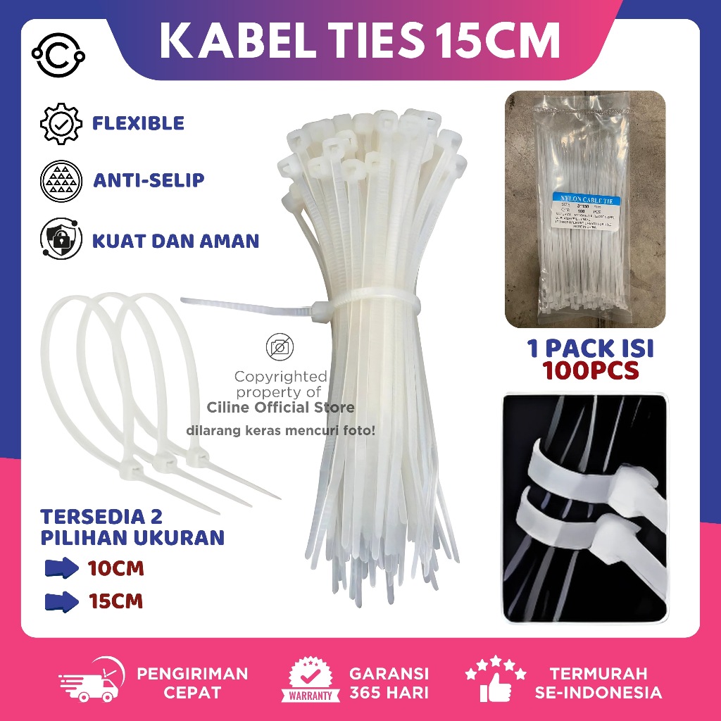 

Kabel TIES Panjang 15CM 150MM isi 100 Pcs / PUTIH / KABEL TIES PREMIUM