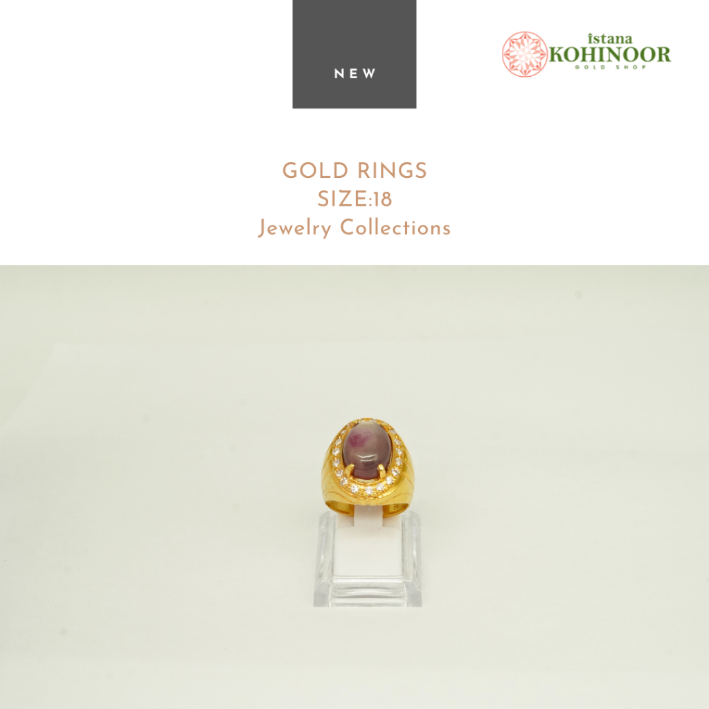 KOHINOOR NEW 16K CINCIN DENGAN BATU KALIMAYA GOLD EMAS SIZE 18