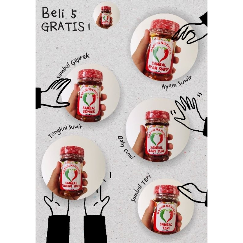 

BELI 5 SAMBAL GRATIS 1 SAMBAL ALL VARIANT (FREE SAMBAL TULIS VARIANT DI CATATAN. TERSEDIA TERI / TONGKOL)