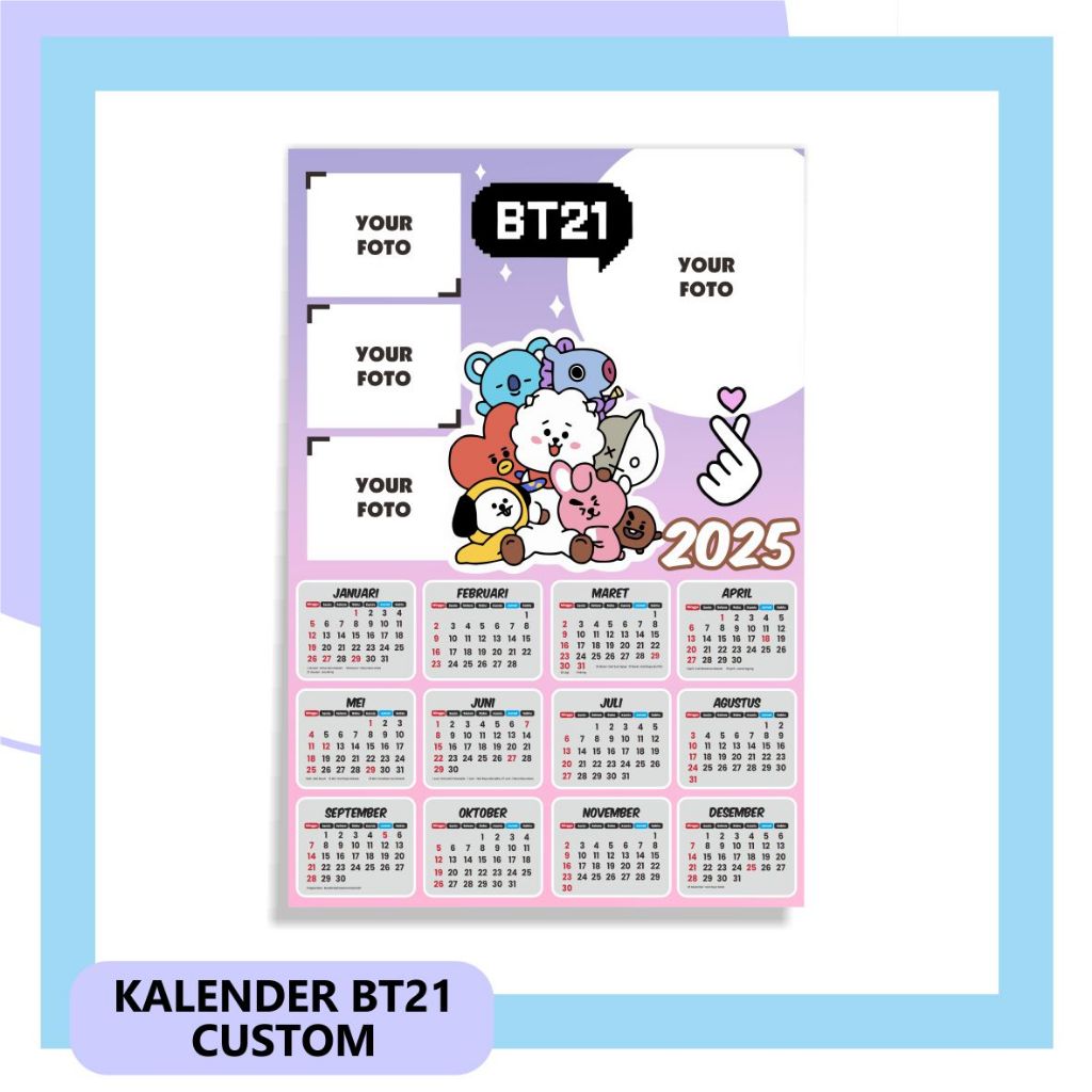 

KALENDER DINDING 2025 - KALENDER BT21 CUSTOM