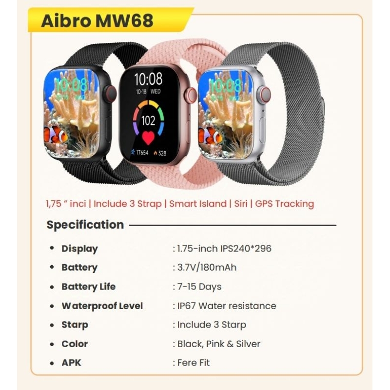 Jam tangan Aibro Mw68 jam tangan pintar smartphone bluetooth