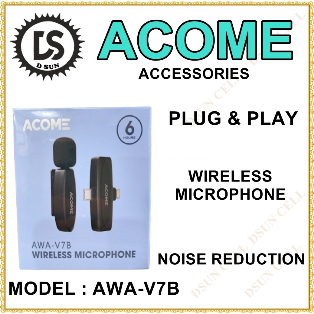 Acome AWA-V7B Wireless Microphone Clip On Jepit Dual Plug Ligthning Type C