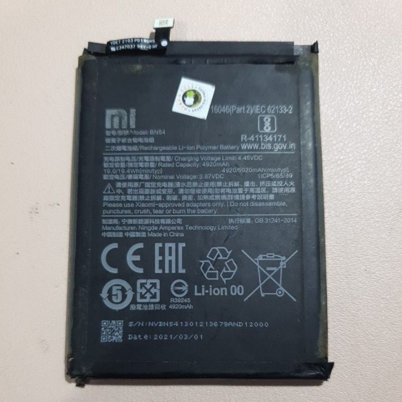 BATRE REDMI NOTE 9/BN54 ORI COPOTAN