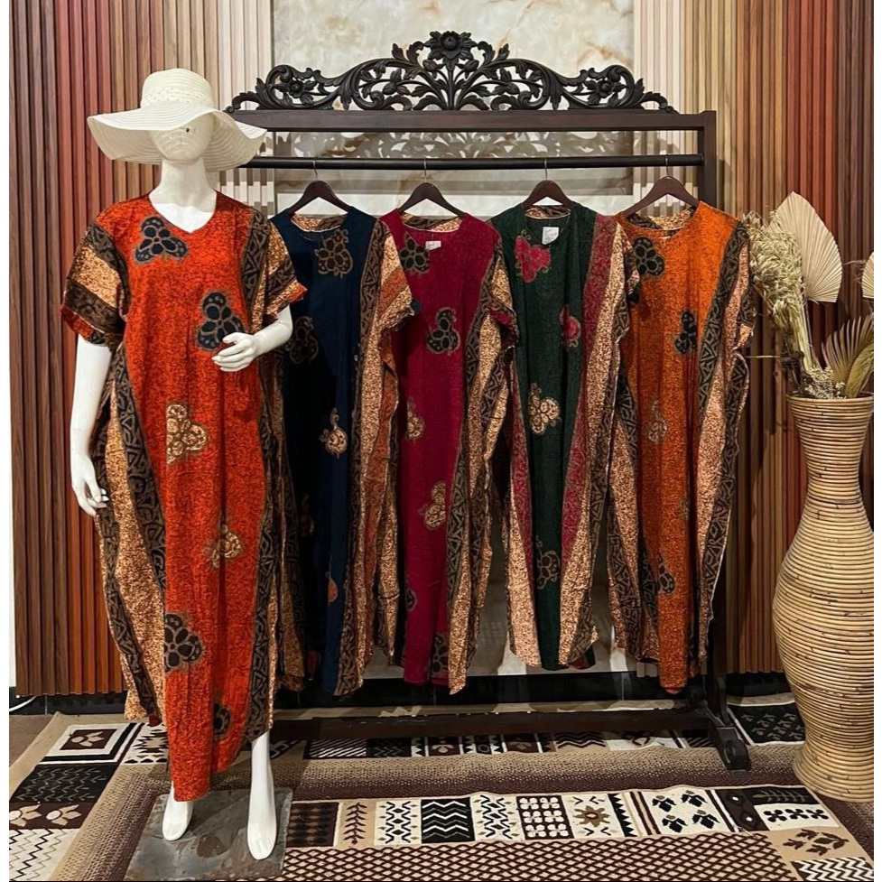 Long Dress Kelelawar Batik Cap Malaman Rayon Daster Kalong Model Terbaru Kain Halus Nyaman