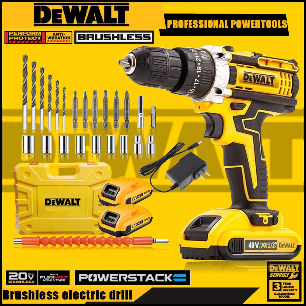 PROMO DEWALT 48V Cordless Screwdriver Drill Impact Cordless Drill Hand Drill 2 Batteries for Metal,