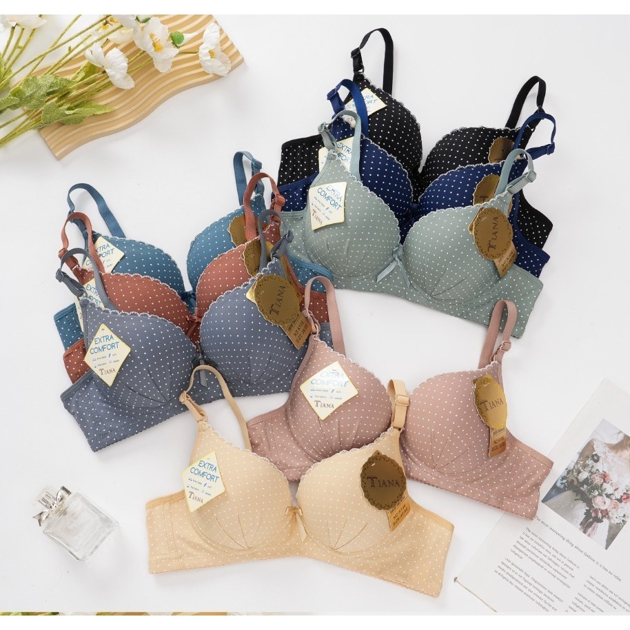 TN AK106 Bra Kawat Import Polkadot Cantik Banget / Busa 3D Cup A Standart Asia Kancing 2-HITAM