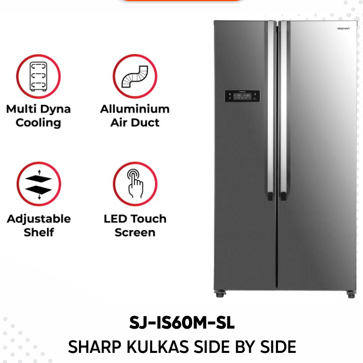 KULKAS SHARP SJ-IS60M-SL INVERTER SIDE BY SIDE [ 563 LITER ]