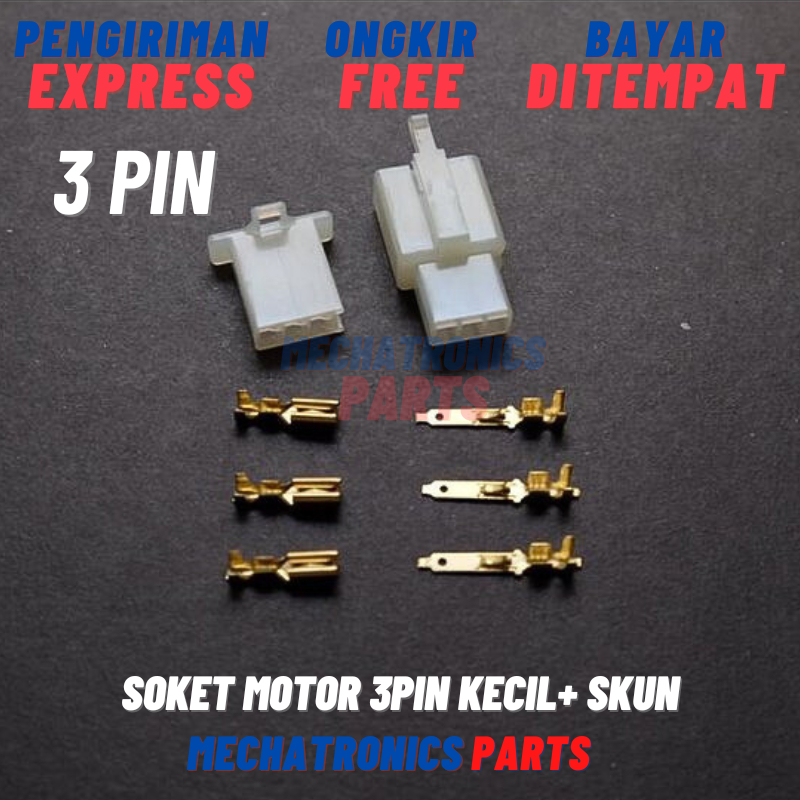 SOKET MOTOR 3PIN KECIL+ SKUN LENGKAP SOCKET 3PIN KONEKTOR KABEL 3PIN