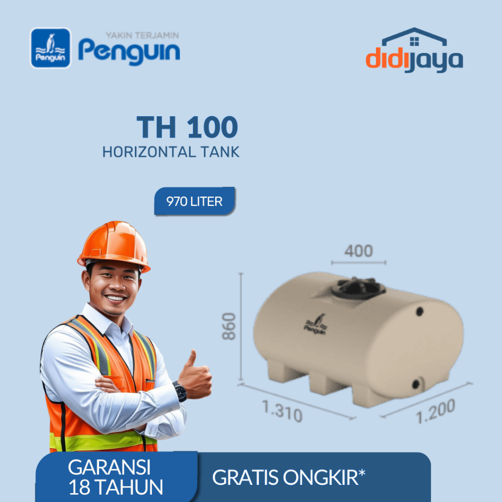 Tandon Air Horizontal Penguin TH 100 970 Liter | Toren Air | Tangki Air Horizontal Penguin