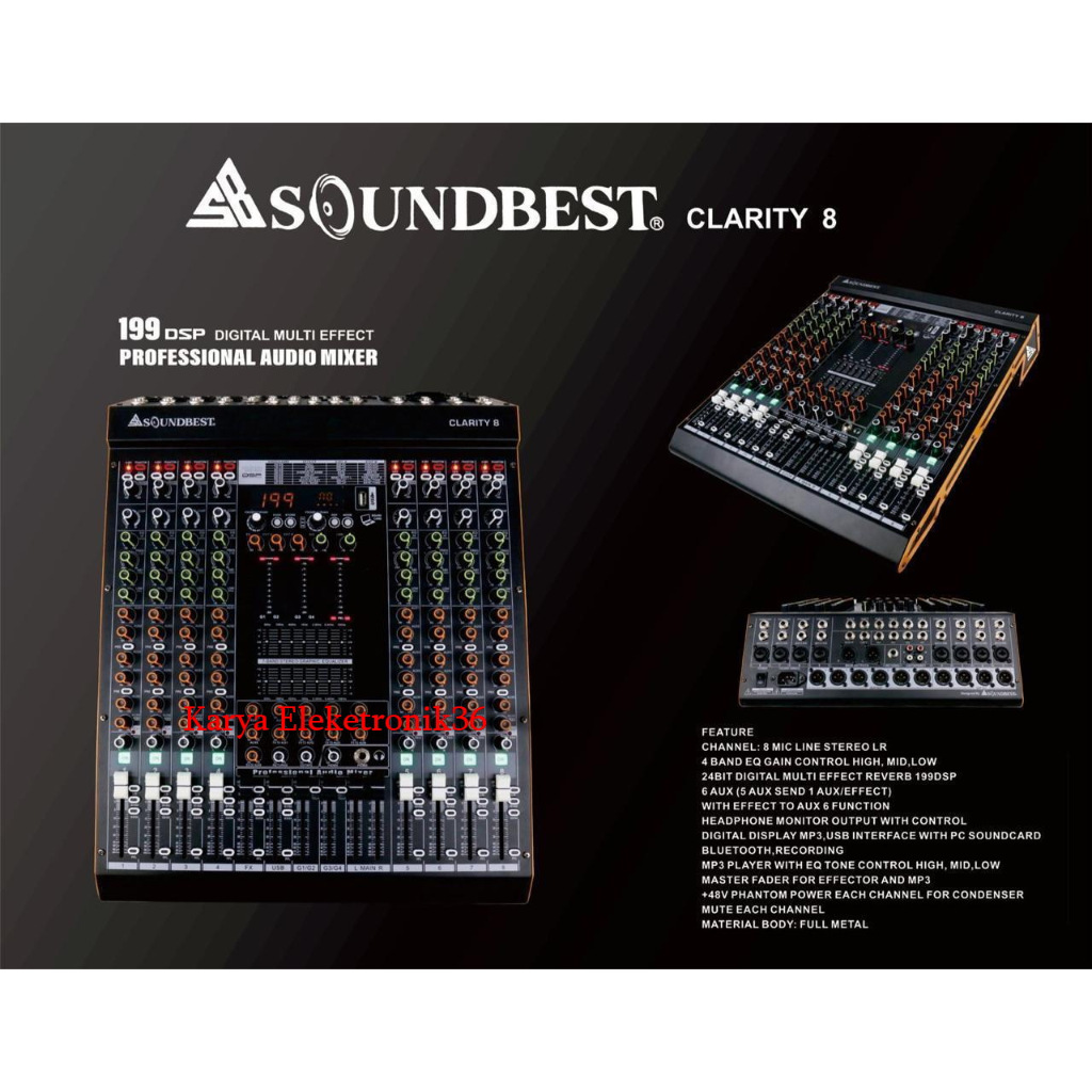 mixer soundbest clarity 8 / clarity8 original soundbest 8 channel bluetooth 199 dsp