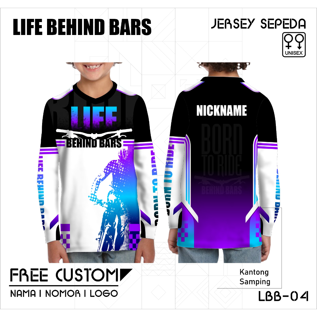 Baju sepeda anak jersey gowes LBB speed kaos bike lengan panjang kantong samping