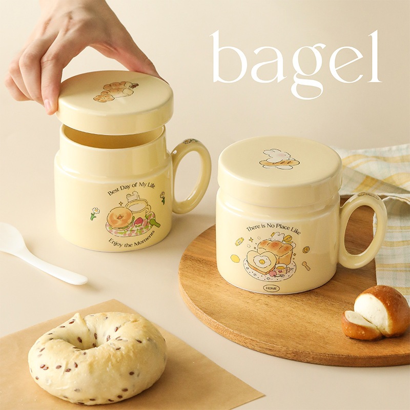 Mug Cangkir Kelinci Roti dengan Tutup Cangkir Keramik