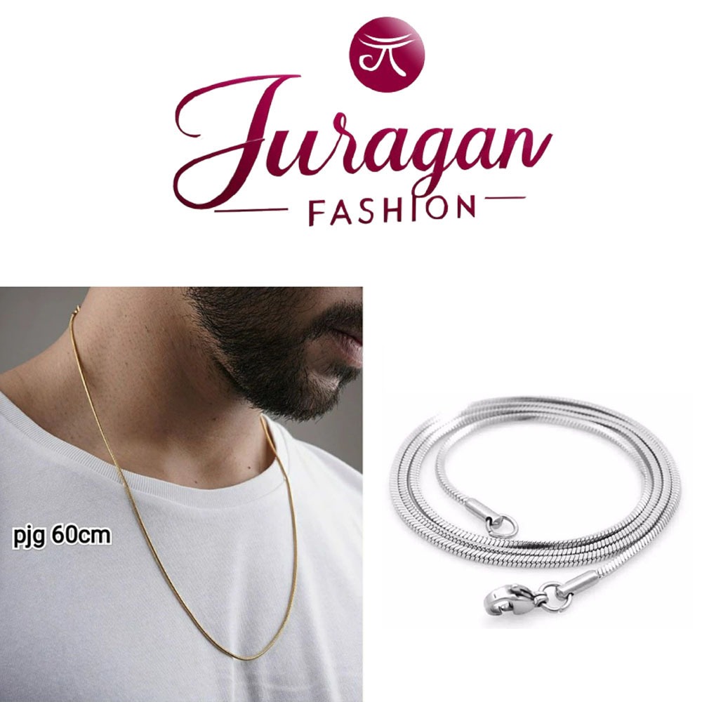 Kalung Titanium Pria Silver Gold Anti Karat Cowok Keren Silver Gold Stainless Steel Kalong Cowo