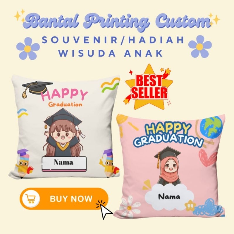 Souvenir Hadiah Wisuda Kelulusan Bantal Foto Printing Custom Wisuda Anak TK SD PG