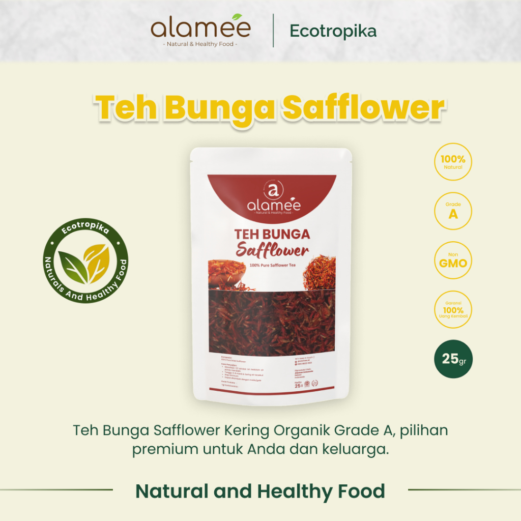 

Teh Bunga Safflower Saff Flower Tea Herbal Alami Organik Kering Natural Grade A Kemasan 25gr
