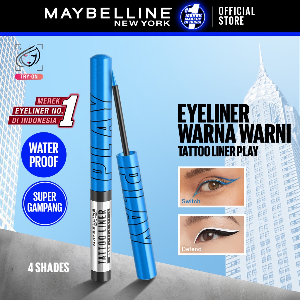MAYBELLINE OFFICIAL Tattoo Liner Play 48H Liquid Color Eyeliner 4 Warna Waterproof Makeup Tahan Lama