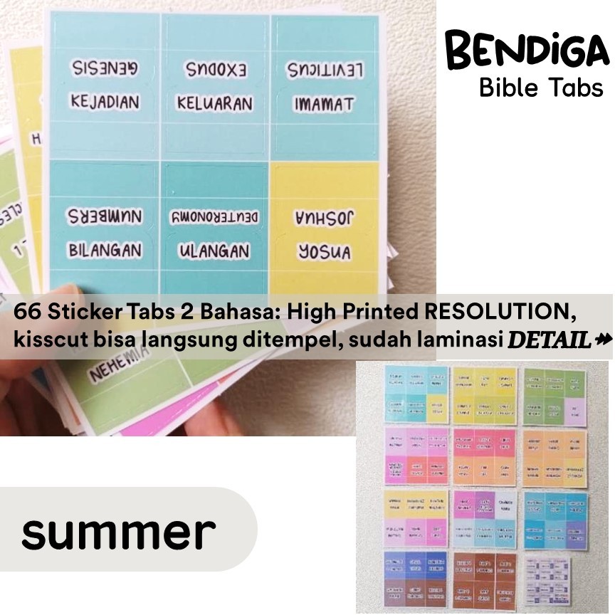 

[BENDIGA GBU- SUMMER BIBLE STUDY] Stiker Penanda Index Alkitab Sticker Bible Tabs Index 66 Dua Bahasa Inggris 66pcs Laminated BIBLE TABS INDEX Sticker Index Alkitab