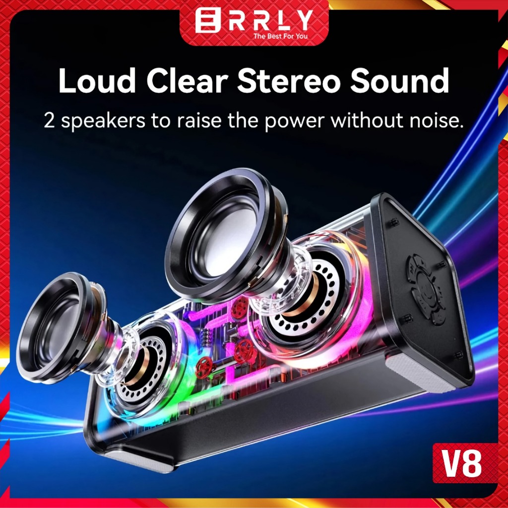 RJ1 V8 ARMOUR Bluetooth Speaker 13W Double Subwoofer Music Speaker RGB LED Light Transparent
