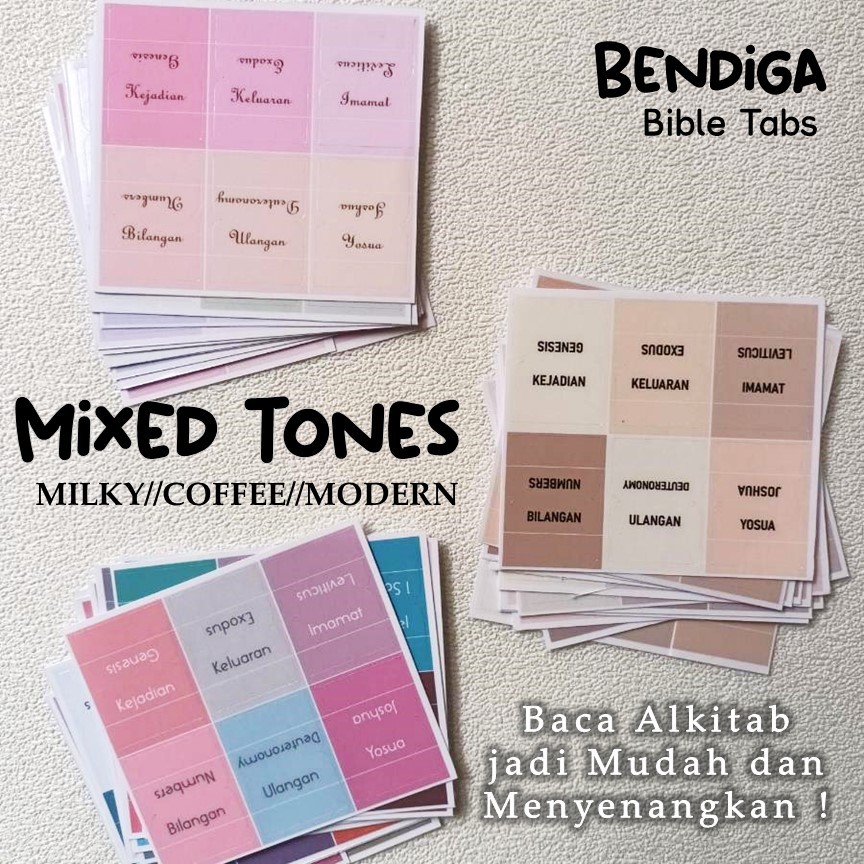 

[BENDIGA GBU- MIXED TONES] Stiker Penanda Index Alkitab Sticker Bible Tabs Index 66 Dua Bahasa Inggris 66pcs Laminated BIBLE TABS INDEX Sticker Index Alkitab