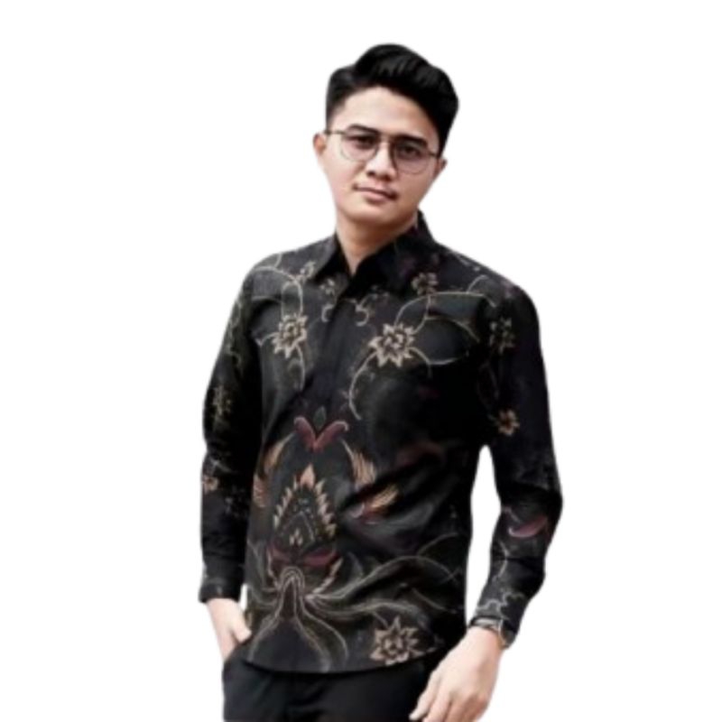 Kemeja Batik Lengan Panjang Sultan - Baju Katun Dewasa Motif Hitam Cowok Distro - Panjang Kantor Ata