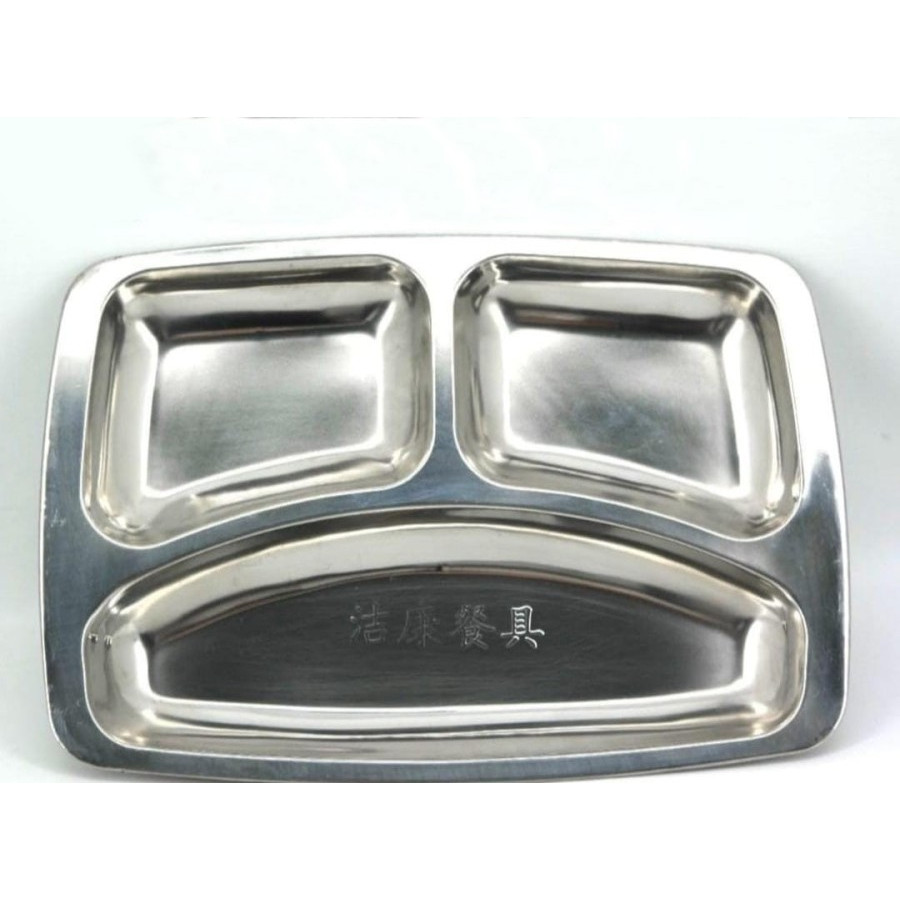 Piring Stainless Steel 3 Sekat / Plate Wadah Tempat Makan Nampan Kotak Catering Bento Lunch Box Saji
