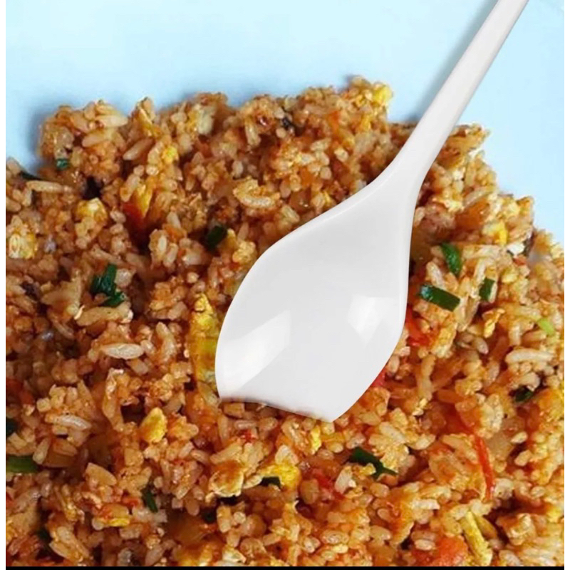 1 Pack isi 10 Pcs Sendok Makan Panjang Plastik Putih Susu Ukuran Panjang 15cm | Sendok Makan Plastik
