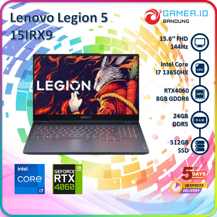 LENOVO LEGION 5 15IRX9 I7 13650HX RTX4060 24GB 512GB 15.6" FHD IPS 144Hz