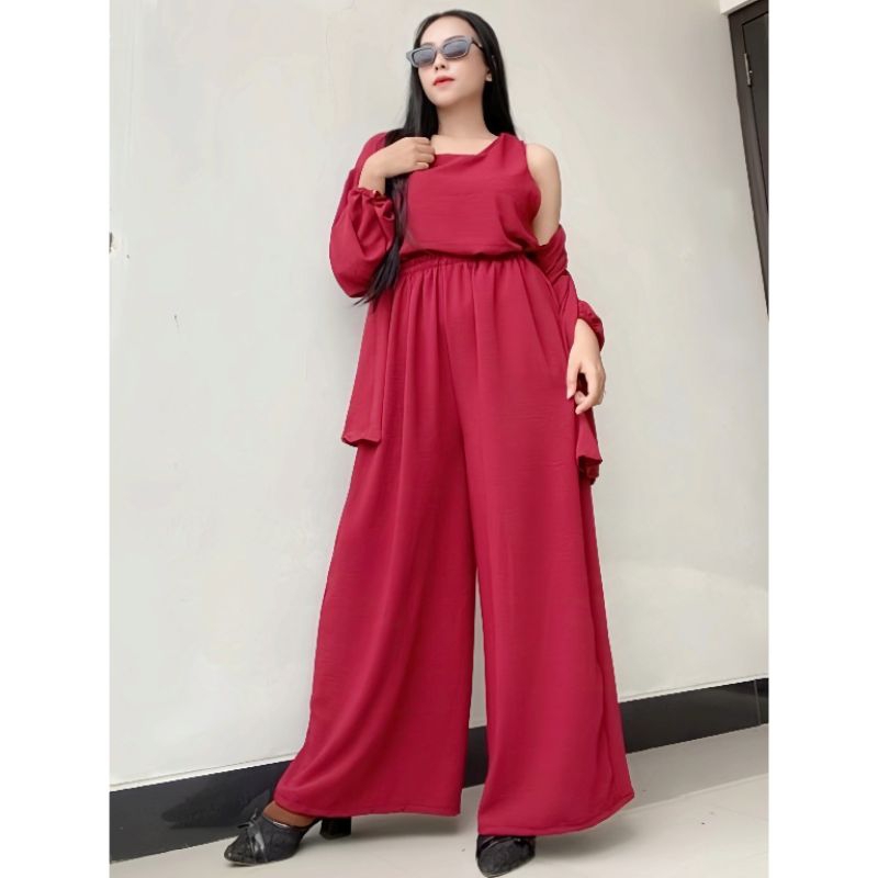 SETELAN WANITA NAOMI SET 3 in 1 set crinkle airflow premium with outher Cardigan Lengan karet panjan