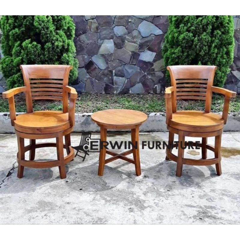 Promo kursi teras cantik - kursi teras putar - set kursi teras putar- kursi teras jati