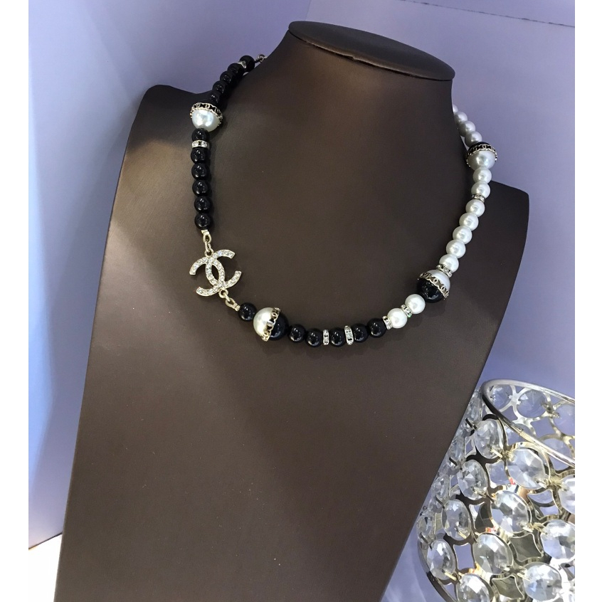 Kalung mutiara hitam dan putih, kalung panjang, rantai tulang selangka, kalung pendek, kalung wanita
