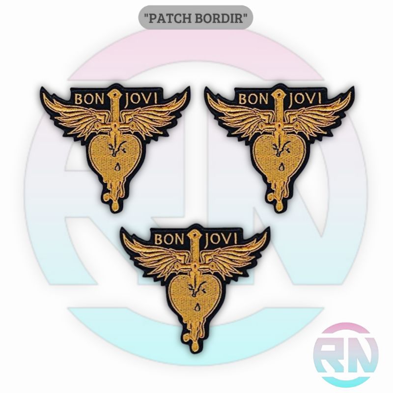 Emblem Patch Bordir Jahit Band BON JOVI Logo Iron Patch Bordir Aksesoris Emblem Band Bordir Patch Ba