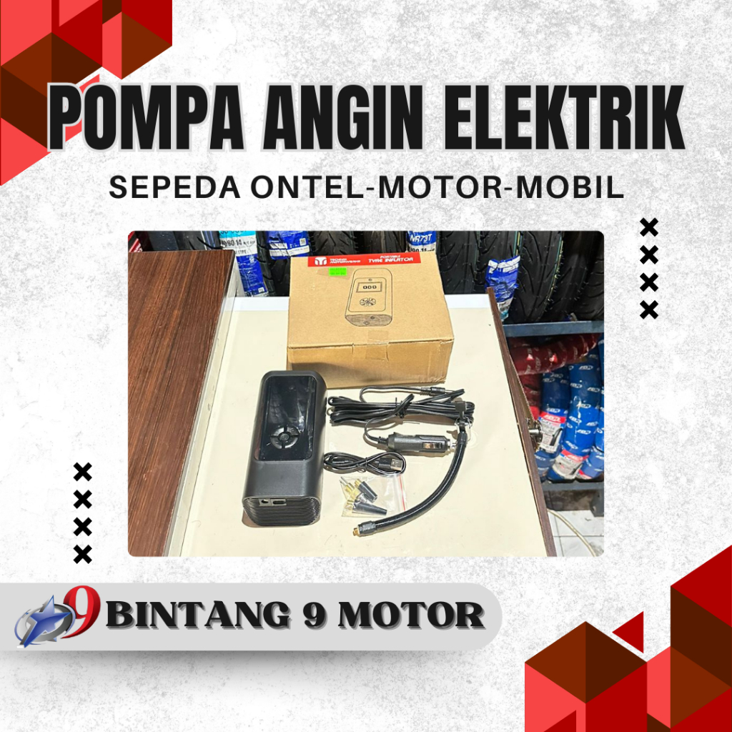POMPA ANGIN ELEKTRIK SEPEDA ONTEL MOTOR MOBIL-BINTANG SEMBILAN MOTOR