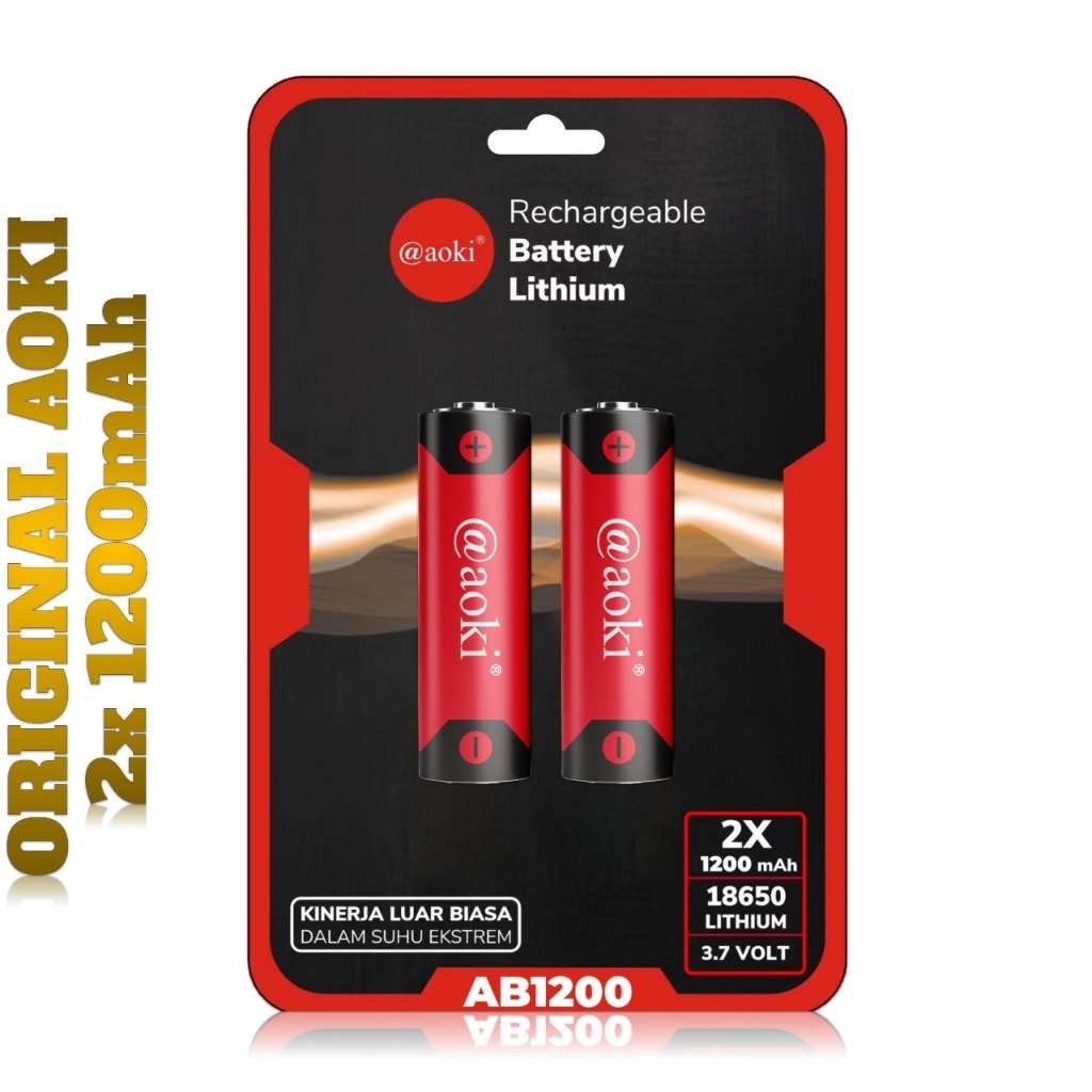 BATRE AOKI 18650 1200MAH BATERAI LITHIUM RECHARGER ORIGINAL