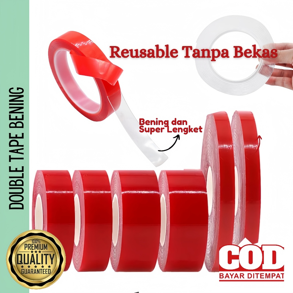 

Double Tape Doble Tip Bening 3m Lem Super Kuat Acrylic Anti Air Adhesive Sticker Red