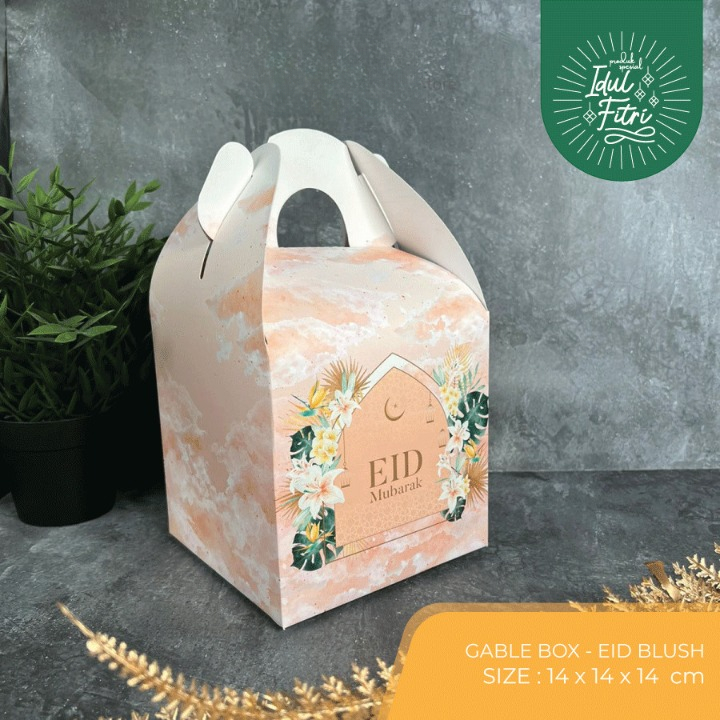 

10 Pcs Gable Box Hampers Lebaran Edisi Eid Mubarak Material Ivory 270gr Ukuran 14x14x14 cm