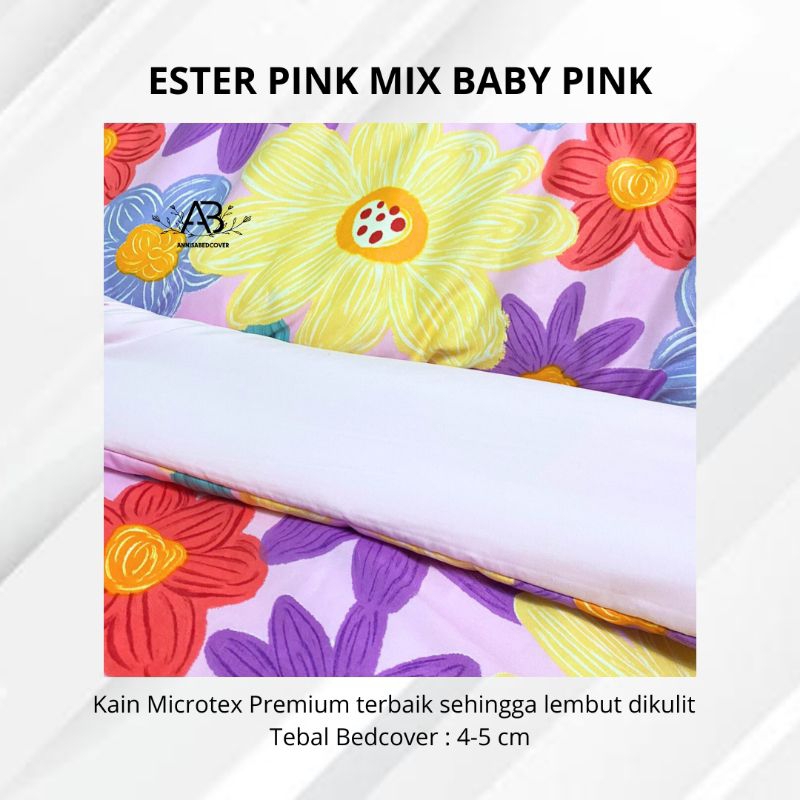 Set Bed Cover Sprei Motif Bunga Ester Pink Mix Pink UK Lengkap 180 x200 King 160 x200 Queen 120 x200