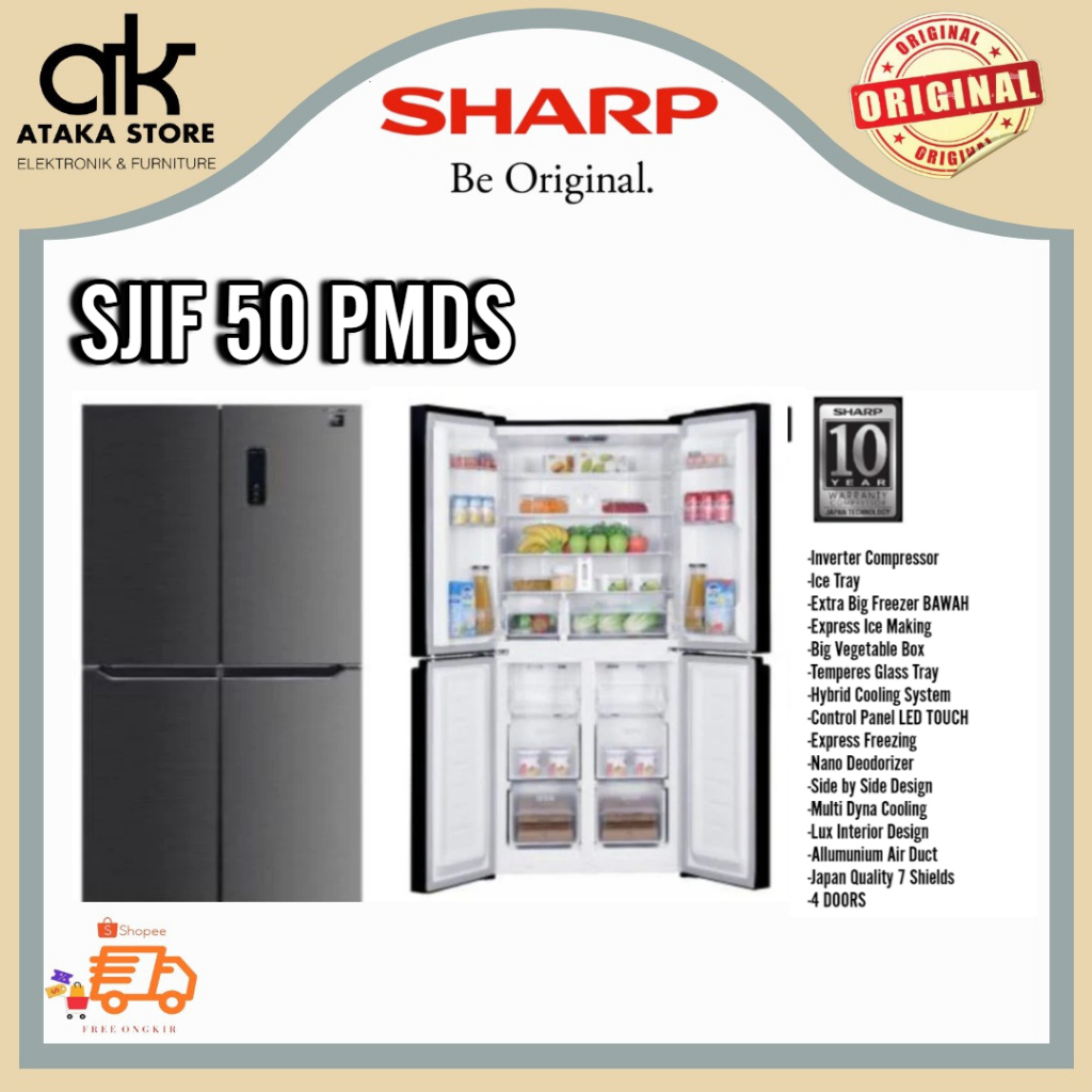 KULKAS SHARP 4 PINTU SIDE BY SIDE SJIF-50PMDS