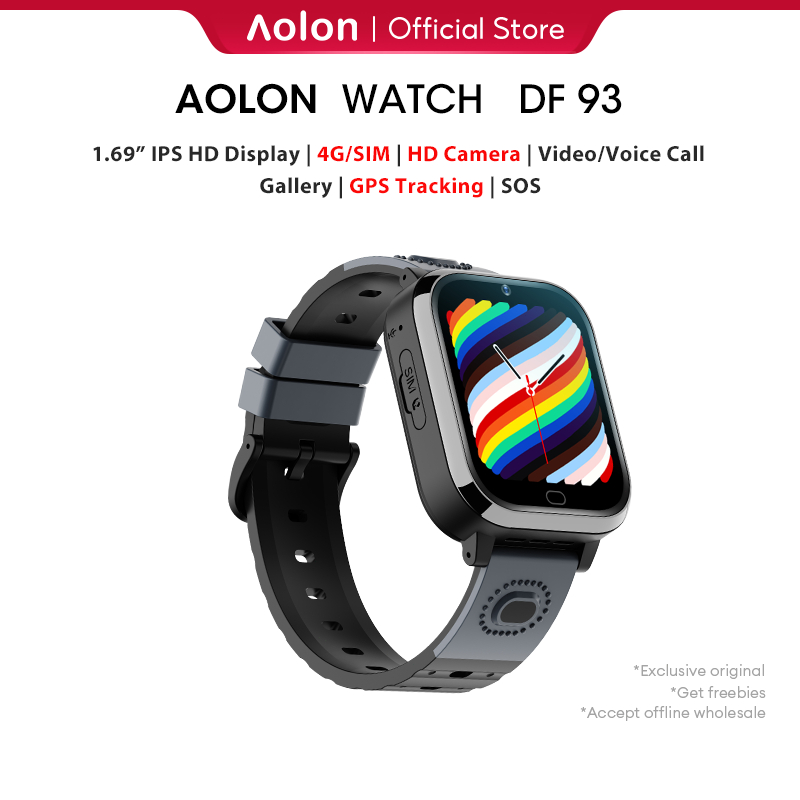 Aolon DF93 Smartwatch Anak Video/Voice Call SIM/4G GPS Map Camera Mini Game Gallery SOS Call Jam Tan