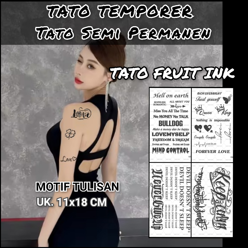 BERTATO- Stiker tato temporer anti air kode tulisan semi permanen / Stiker tato temporer semi perman
