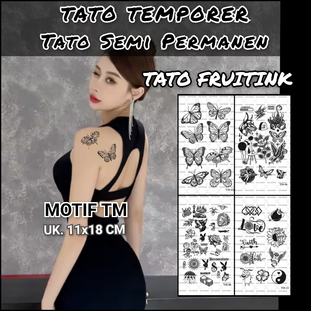 BERTATO-Stiker tato temporer semi permanen Motif TM / Tato temporer anti air semi permanen / Bertato
