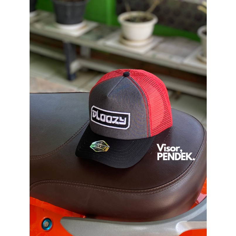 DLOOZY Topi Jaring Visor Pendek Trucker Hat Pria Dewasa Distro Original Merah Dloozy Official 07