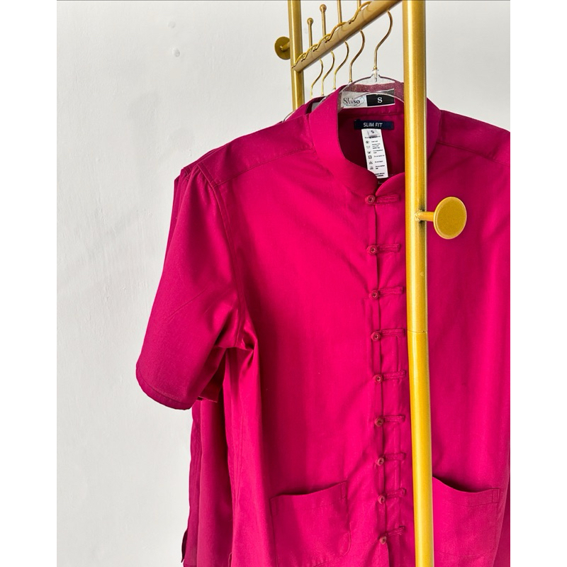 [MEN] SLIMFIT Kemeja lengan pendek changsan pria burgundy