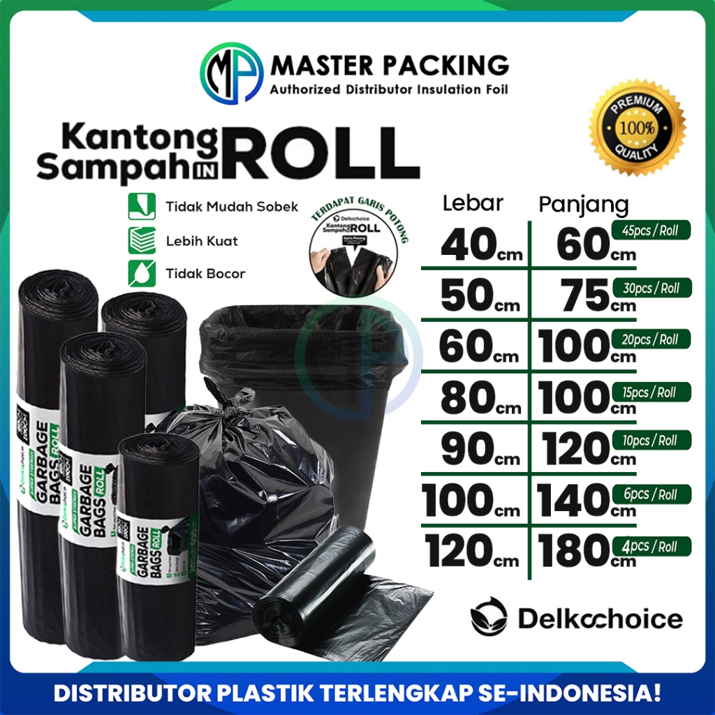 Kantong Kresek Plastik Sampah Per-Roll / Plastic Trash Bag / Garbage Bags Hitam Tebal Delkochoice